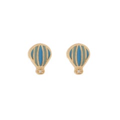 Orecchini con diamanti a forma di mongolfiera per bambini in oro massiccio 14K (certificati)