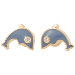 Orecchini con diamanti a forma di delfino in oro massiccio 14k (certificati)