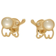Elephant Mother of Pearl Diamond Earrings in 14K Solid Gold (Certified)