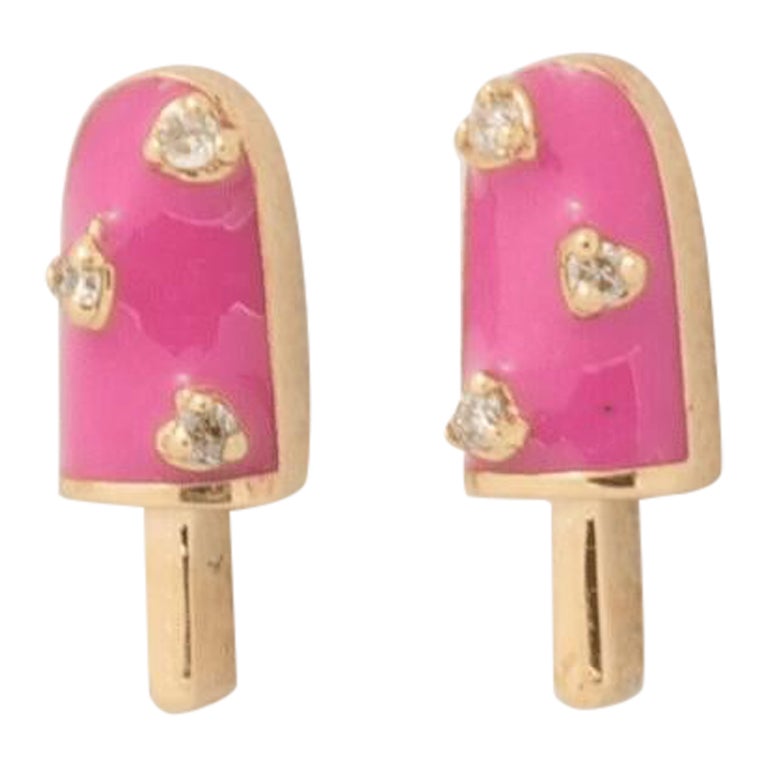 Orecchini con diamanti a forma di barretta di gelato per bambini in oro massiccio 14k (certificati) in vendita