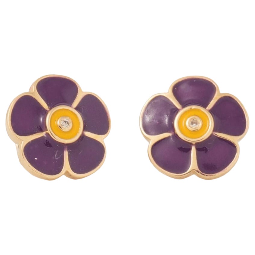 Orecchini di diamanti floreali per bambini in oro massiccio 14k (certificati)