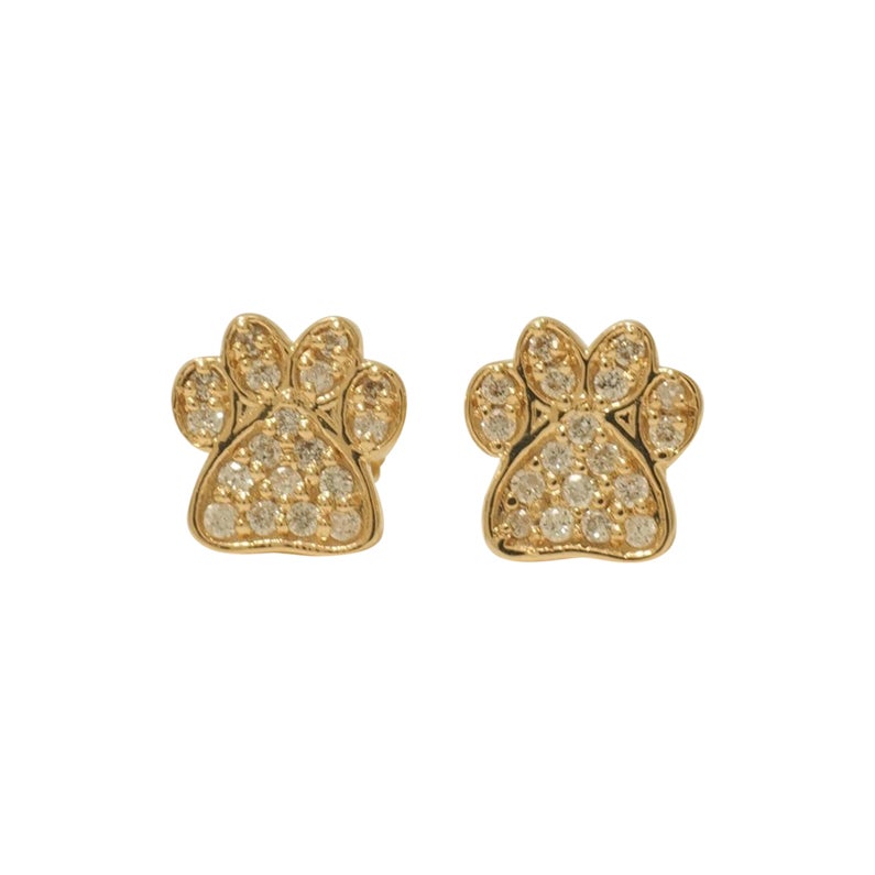 Orecchini con diamanti a zampa di cane per bambini in oro massiccio 14k (certificati) in vendita