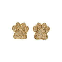 Orecchini con diamanti a zampa di cane per bambini in oro massiccio 14k (certificati)