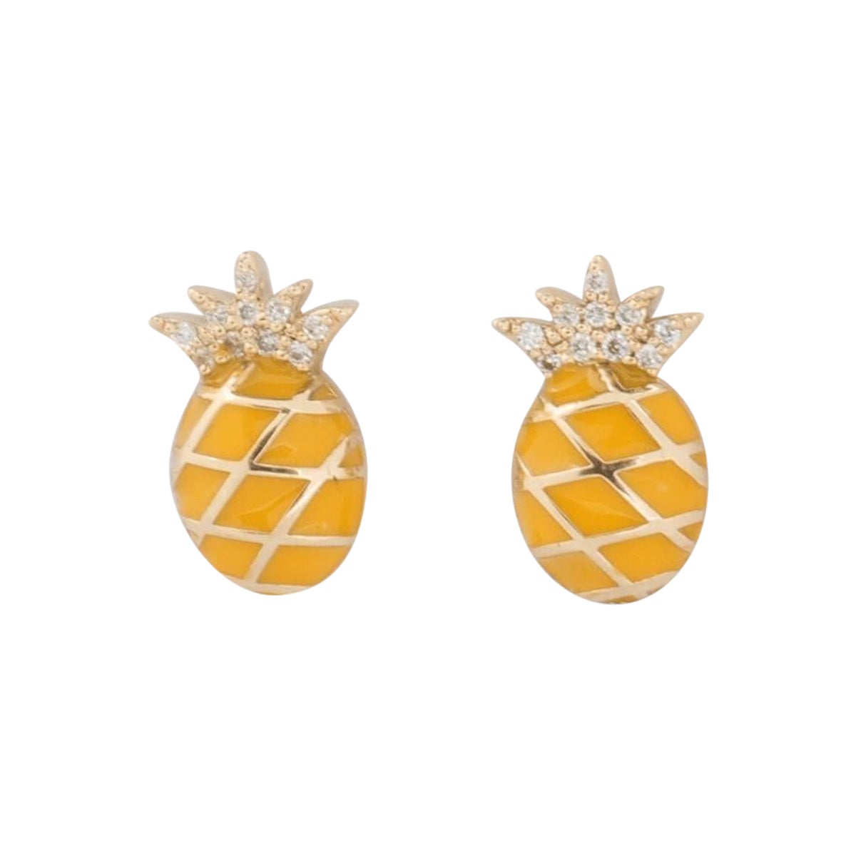 Orecchini con diamante ananas per bambini in oro massiccio 14K (certificati)