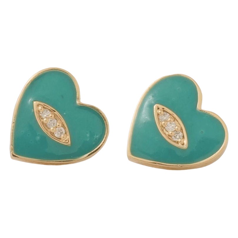 Boucles d'oreilles en or massif 14k avec diamant en forme de cœur (certifié)