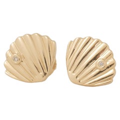 Pendientes infantiles de diamantes Seashell en oro macizo de 14k (certificados)