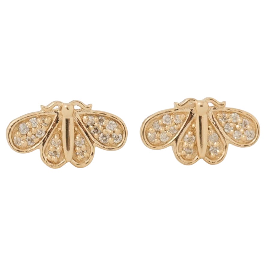 Pendientes infantiles de diamantes abeja en oro macizo de 14k (certificado)