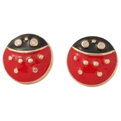 Ladybug Diamond Earrings in 14K Solid Gold (Certified)