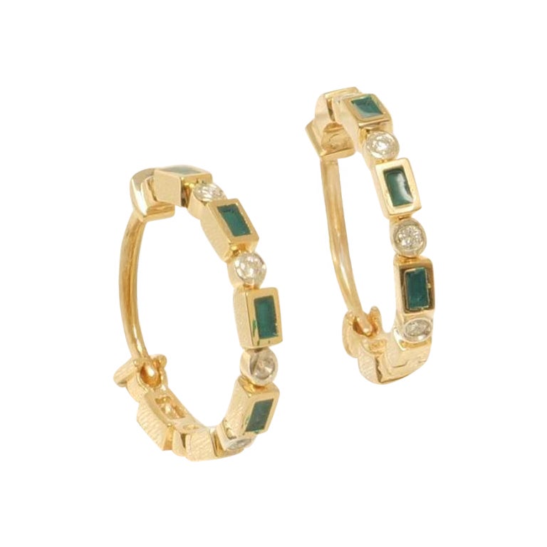 Enamel Diamond Hoops in 14k Solid Gold (Certified)