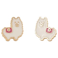 Llama Diamond Earrings in 14k Solid Gold (Certified)