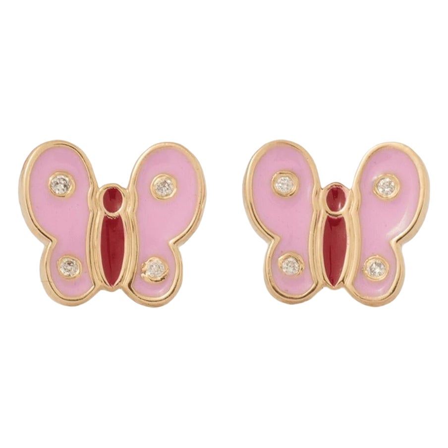 Butterfly Diamond Earrings in 14k Solid Gold (Certified)