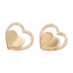 Pendientes infantiles de diamantes en forma de corazón de oro macizo de 14 quilates (certificados)