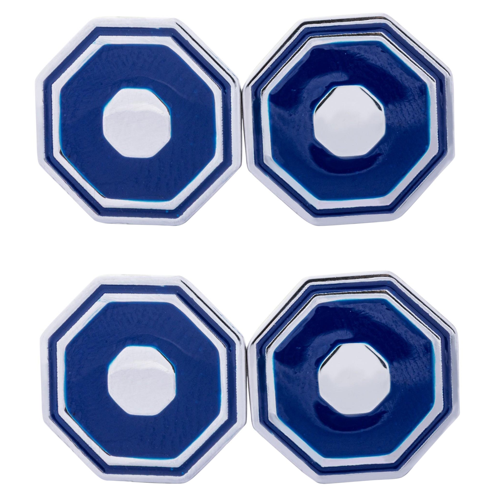 Alex Jona Blue Enamel Octagonal Sterling Silver Cufflinks
