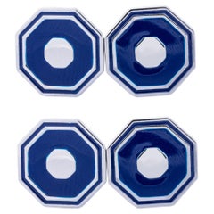 Alex Jona Blue Enamel Octagonal Sterling Silver Cufflinks