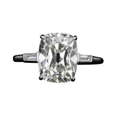 GIA Certified Old Mine Cut Diamond and Tapered Baguette Platinum Ring