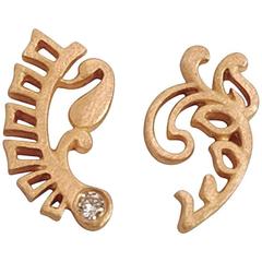 Rose Gold White Diamond Mismatched Fern Earrings 11