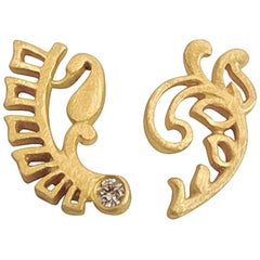 Diamond Yellow Gold Mismatched Fern Earrings 10