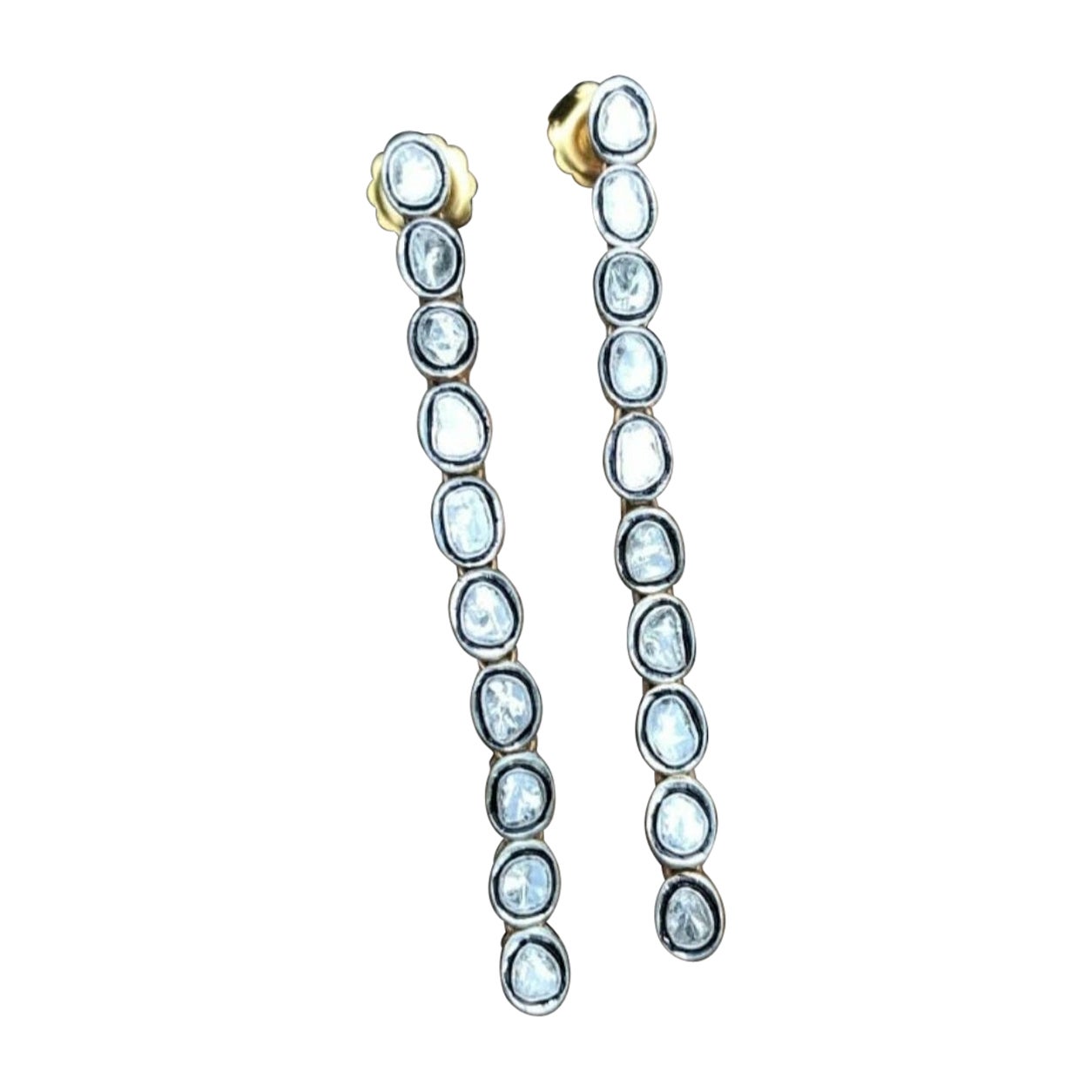 Pave Diamond Long Earring 925 Silver Polki Diamond Anniversary Earring Gift.