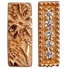 Rose Gold White Diamond Mismatching Floral Bar Earrings 9