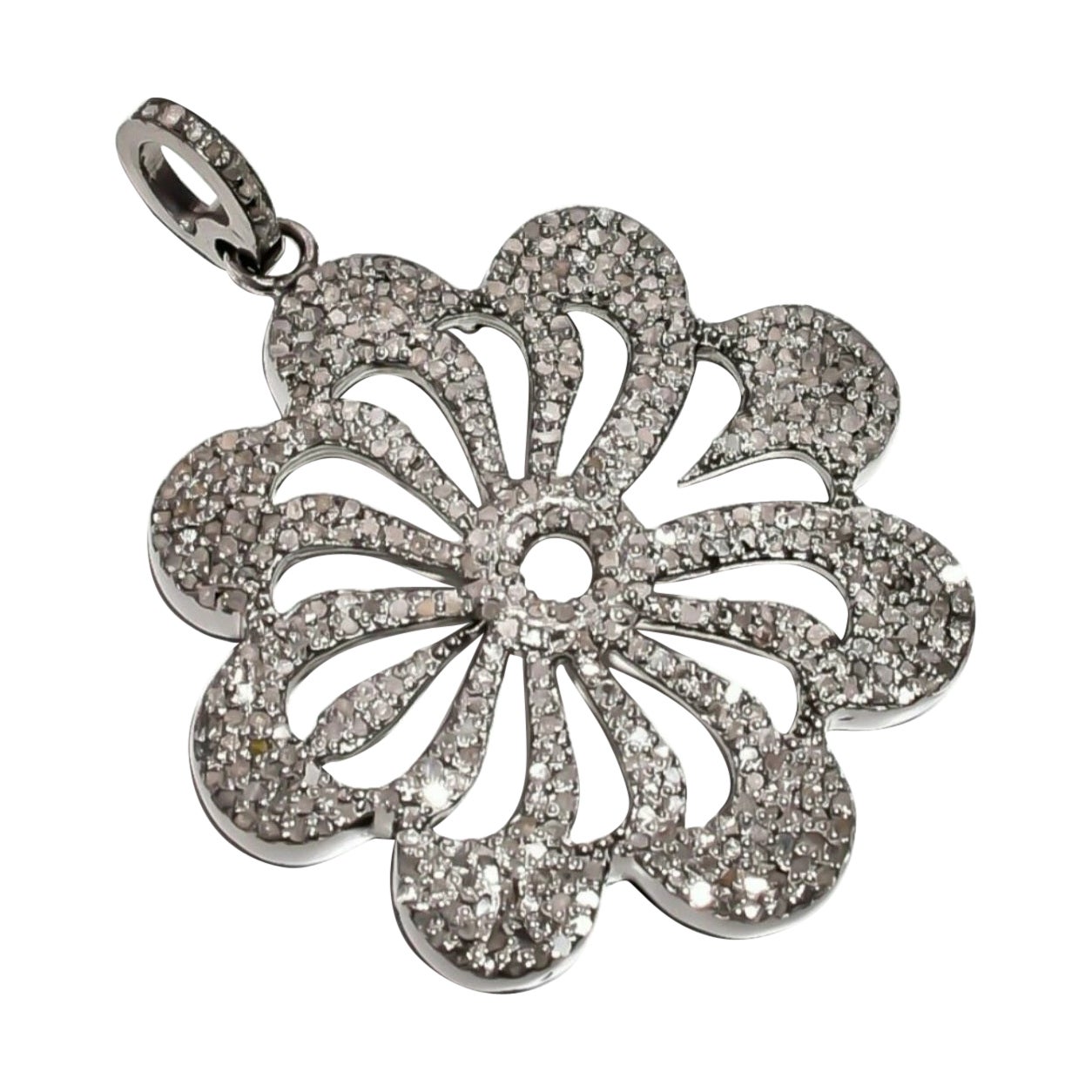 Diamond Flower Pendant 925 Sterling Silver Natural Diamond Jewelry Flower Shape. en venta