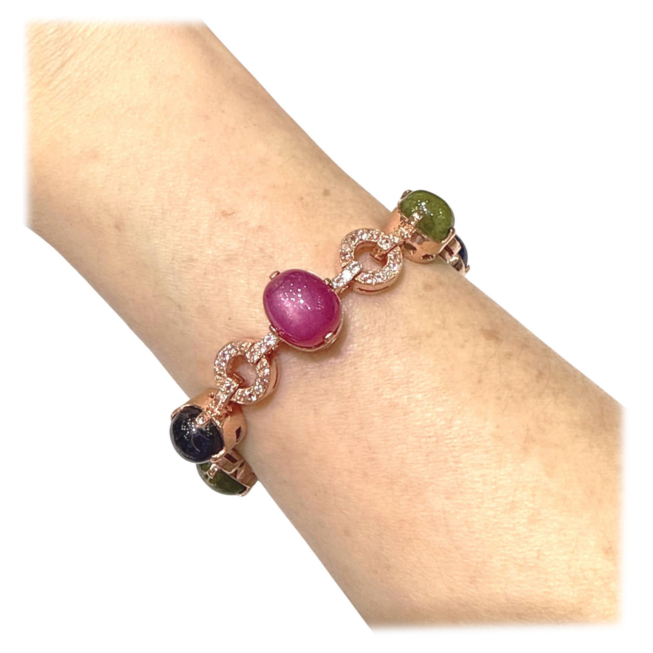 Bochic “Capri” Ruby & Multi Color Sapphire Bracelet Set In 18K Gold & Silver