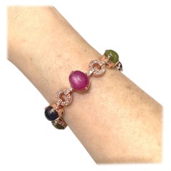 Bochic “Capri” Ruby & Multi Color Sapphire Bracelet Set In 18K Gold & Silver