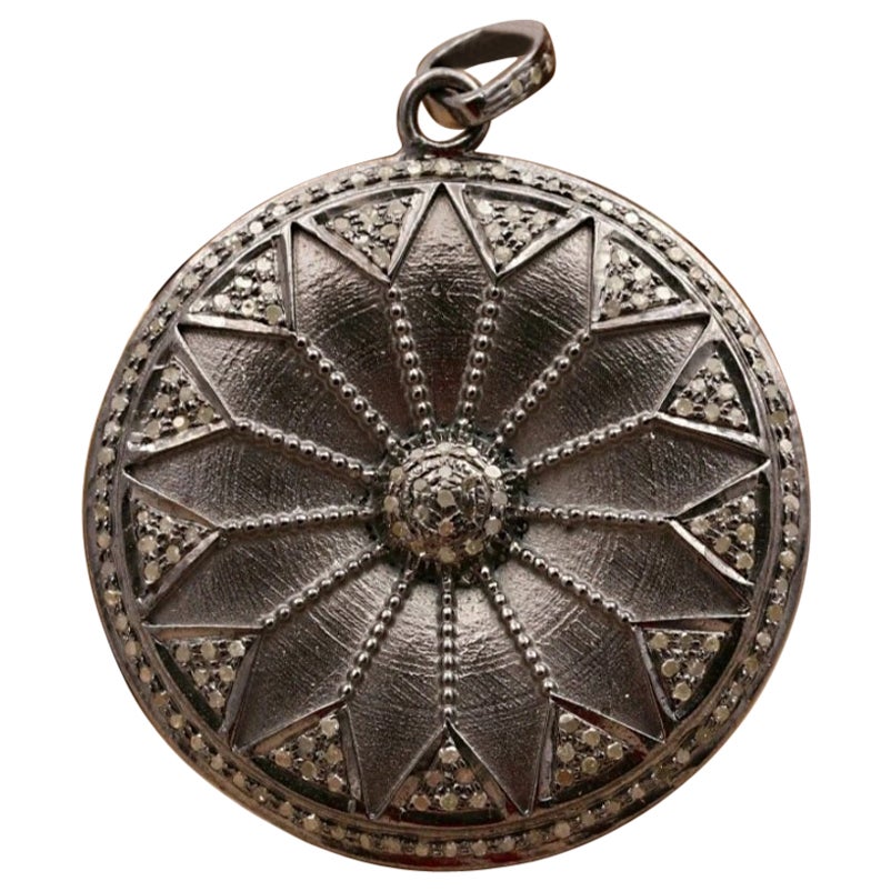 Circle Pendant Pave Diamond 925 Silver Diamond Circle Design Pendant Gift.
