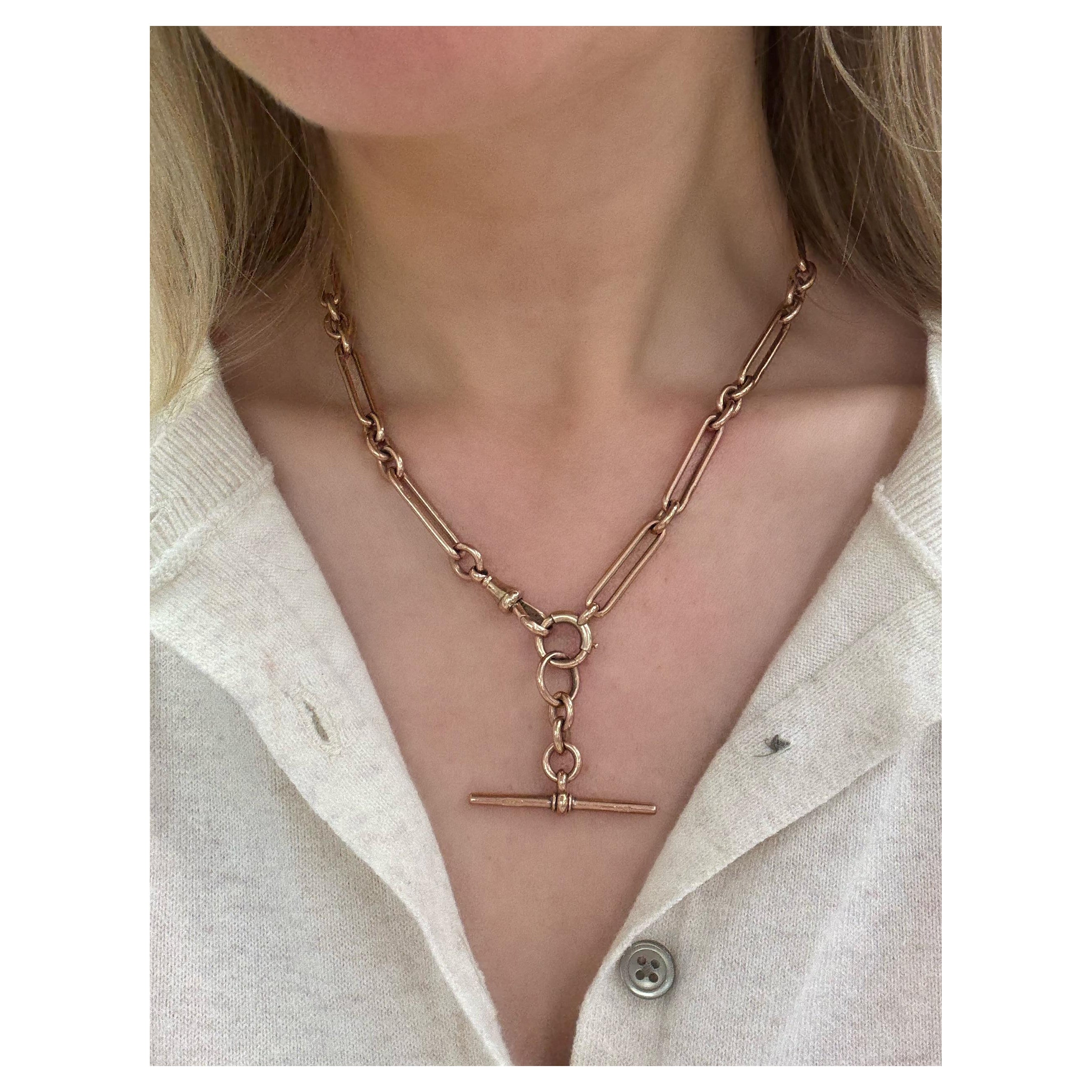 Scottish Art Deco 9ct Rose Gold Watch Fob Chain Necklace