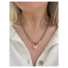 Antique British, Victorian 9ct Rose Gold Watch Fob Chain Heart Necklace