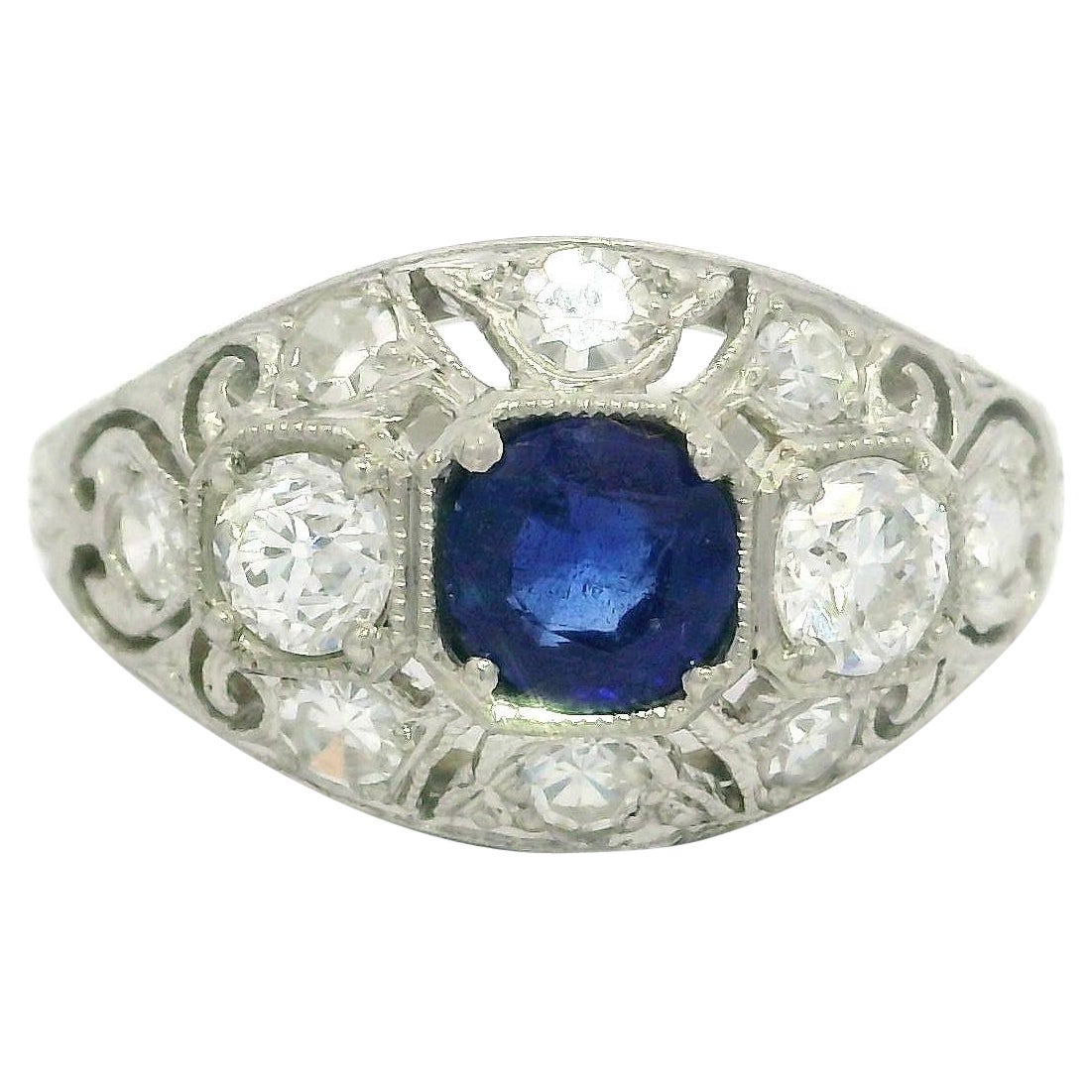 Antique Art Deco Platinum GIA 0.97ctw Burma No Heat Sapphire & Diamond Ring