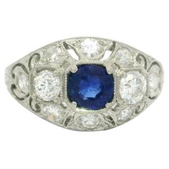 Antique Art Deco Platinum GIA 0.97ctw Burma No Heat Sapphire & Diamond Ring