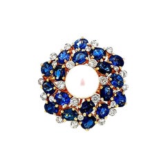 5 Carat Blue Sapphire Diamond Pearl 18K Gold Ring