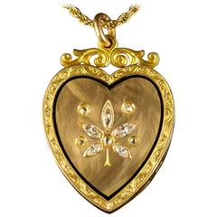 Antique Victorian Diamond Locket Heart Locket and Chain 15 Carat Gold