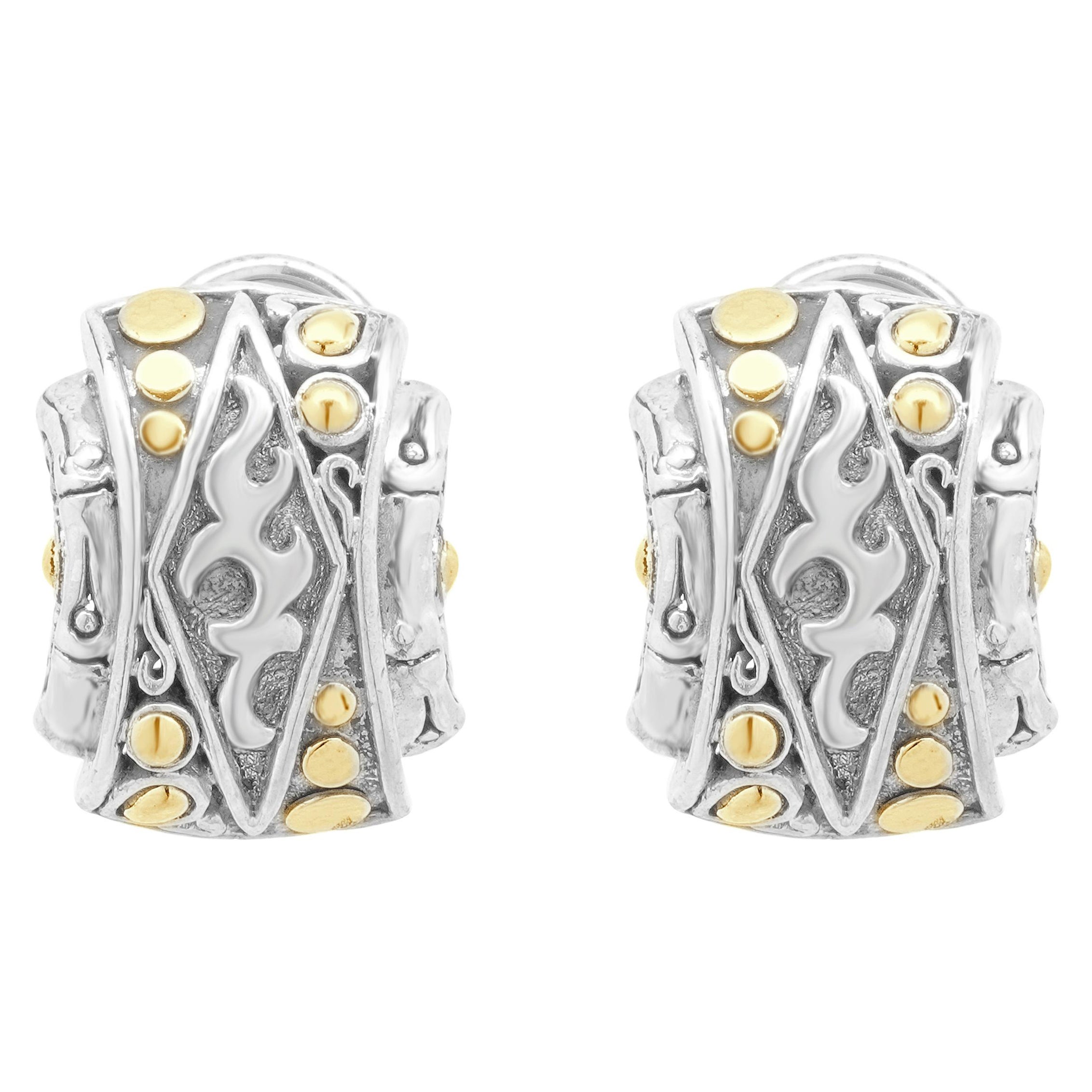 John Hardy Sterling Silver & 18 Karat Yellow Gold Earrings