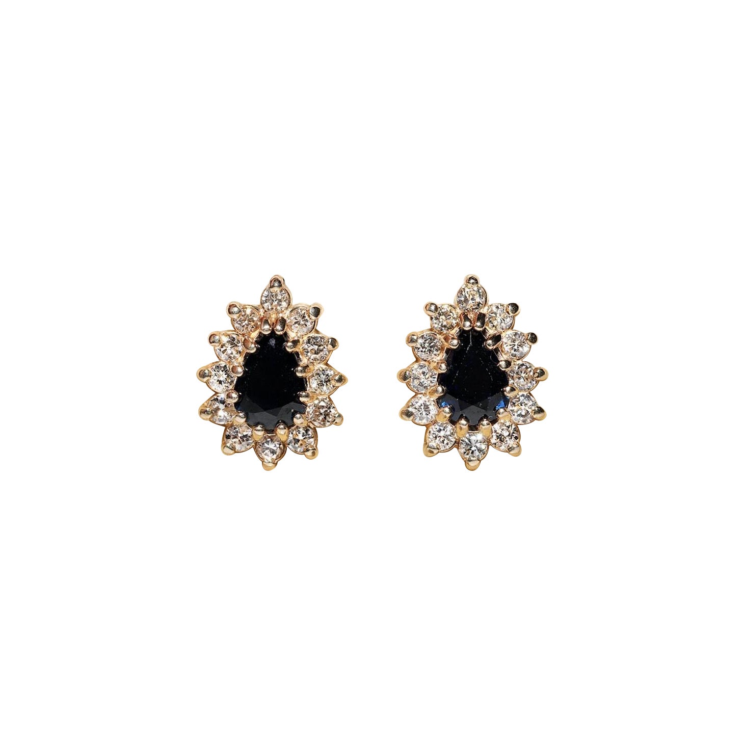 Vintage Circa 1980s 14k Gold Natural Diamond And Sapphire Decorated Earring
