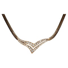Vintage Circa 1980s 18k Gold Natural Rose Cut Diamond Decorated Pretty Necklace