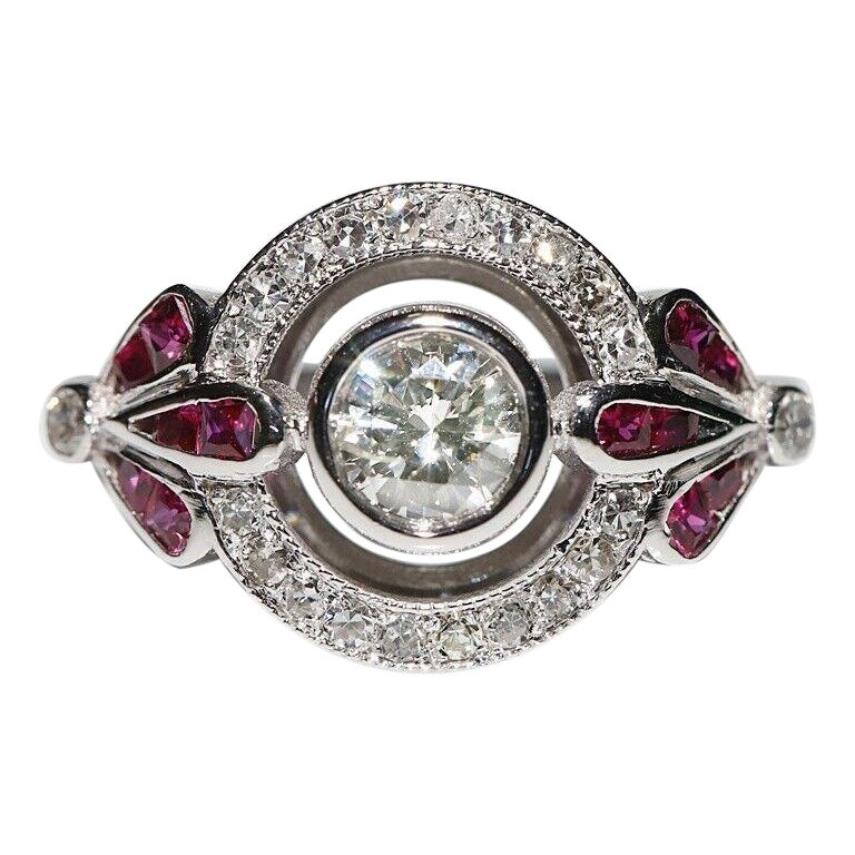 18k Gold New Made Natural Diamond And Caliber Ruby Decorated Ring