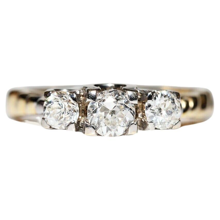 New Made 14k Gold Natural Diamond Decorated Three Stone Ring