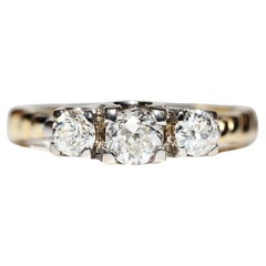 New Made 14k Gold Natural Diamond Decorated Three Stone Ring