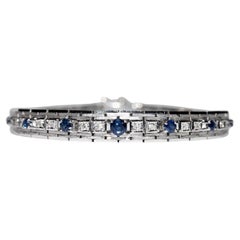 Vintage Circa 1970s 18k Gold Natural Diamond And Sapphire Decorated Bracelet