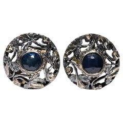 Antique Circa 1900s 18k Gold Top Silver Natural Sapphire Earring