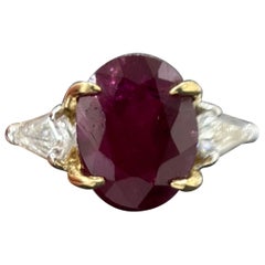 GIA Certified 1.98 Carat Burma No Heat Ruby White Diamond Gold Three Stone Ring