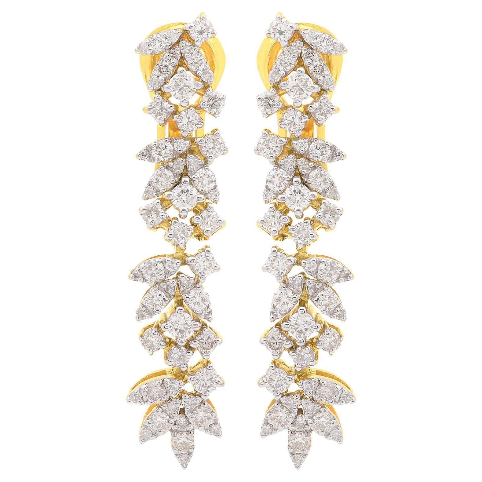 1.86 Carat SI Clarity HI Color Diamond Fine Dangle Earrings 14 Karat Yellow Gold
