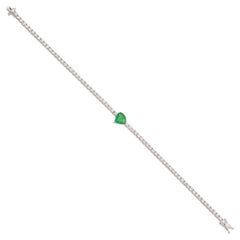 Natural Emerald Gemstone Diamond Tennis Bracelet 14k White Gold Fine Jewelry