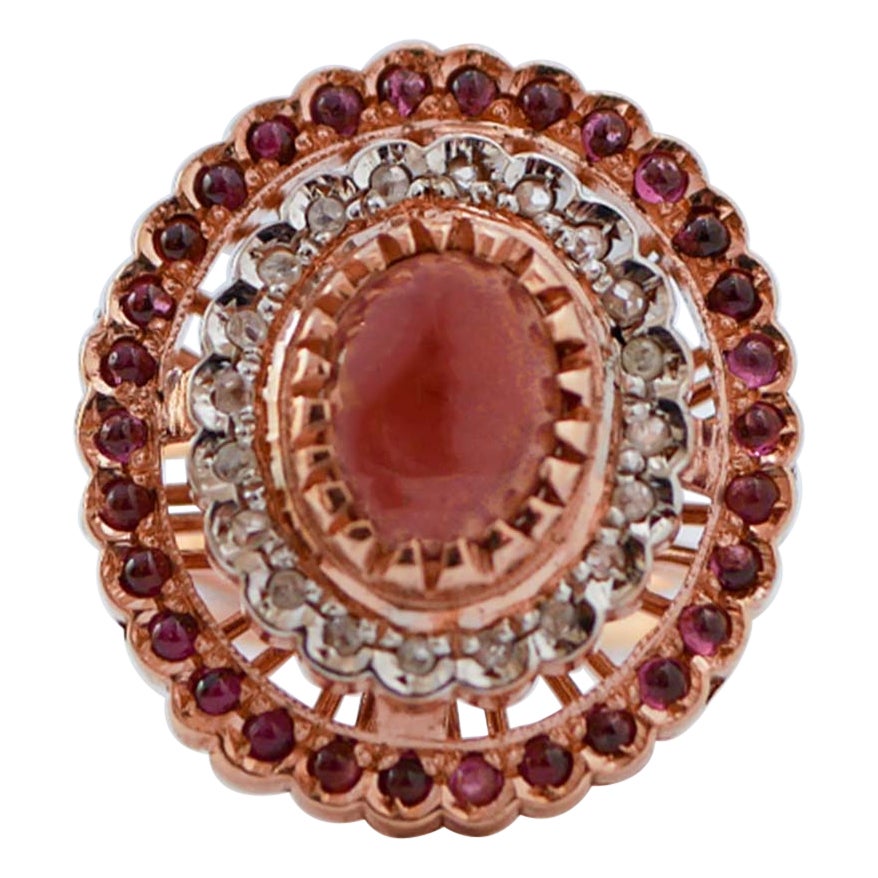 Garnets, Diamonds, Rose Gold and Silver Ring.