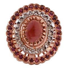 Garnets, Diamonds, Rose Gold and Silver Ring.