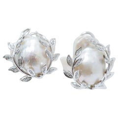 Baroque Pearls, Diamonds, Platinum and 14 Karat White Gold Earrings.