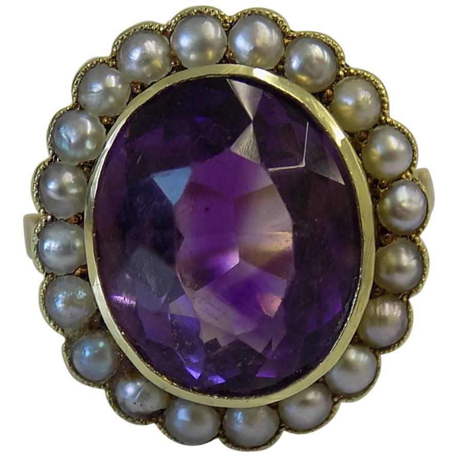 15K Amethyst Pearl Gold Cluster Ring