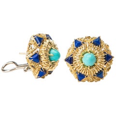 Elegant Turquoise Lapis Gold Earrings