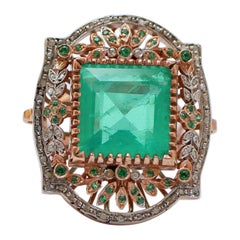 Stone, Spinel, Diamonds, Rose Gold and Silver Ring.